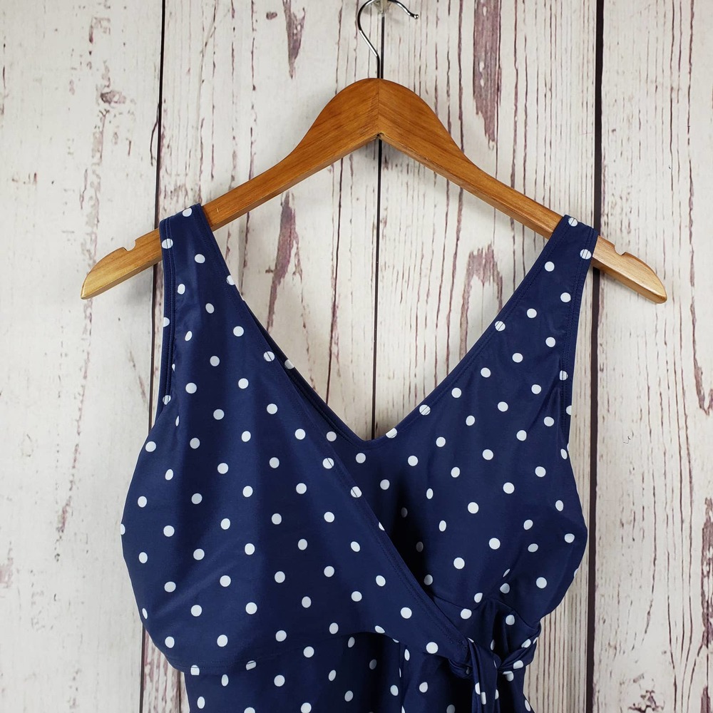 Old Navy One Piece Polka Dot Bathing Suit Womens Size Medium Bralette Blue - Picture 2 of 8